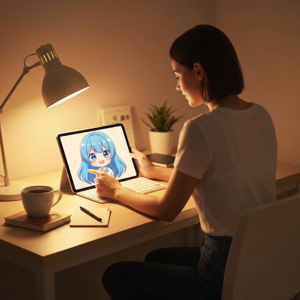Person smiling with AI companion on tablet